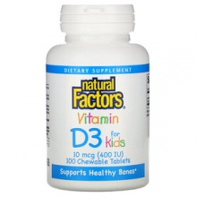 Витамины Natural Factors Витамин D3  400 МЕ 100 жевательных таблеток